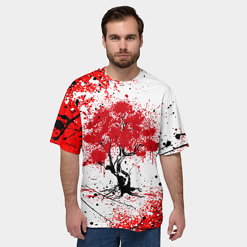 Мужская футболка оверсайз САКУРА SAKURA ВИШНЯ / 3D-принт – фото 3