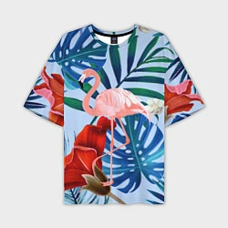 Мужская футболка оверсайз Фламинго в папоротнике
