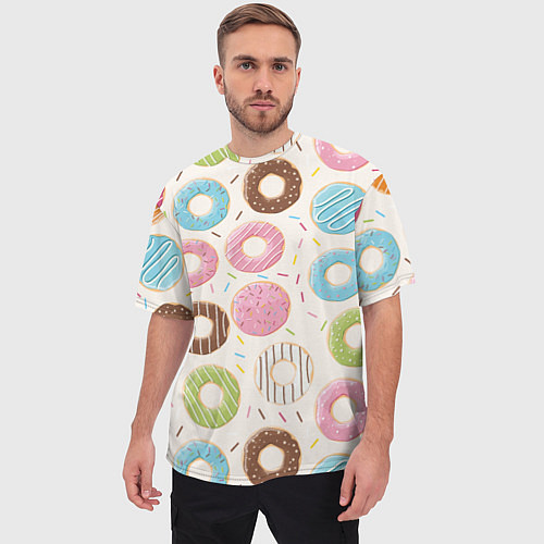 Мужская футболка оверсайз Пончики Donuts / 3D-принт – фото 3