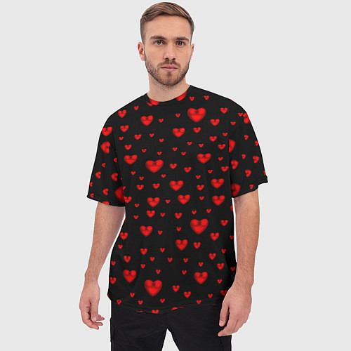 Мужская футболка оверсайз Красные сердца / 3D-принт – фото 3