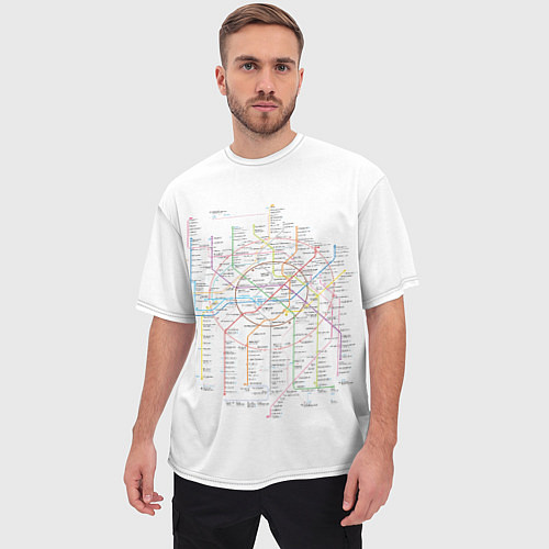 Мужская футболка оверсайз Схема метро, МЦК, МЦД 2021 / 3D-принт – фото 3