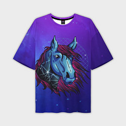 Мужская футболка оверсайз Retrowave Neon Horse