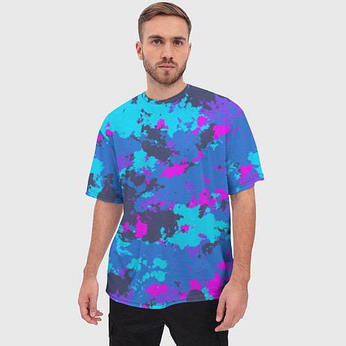 Мужская футболка оверсайз Неоновые краски / 3D-принт – фото 3