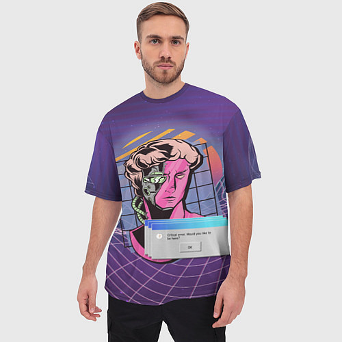 Мужская футболка оверсайз Vaporwave Cyborg Statue / 3D-принт – фото 3