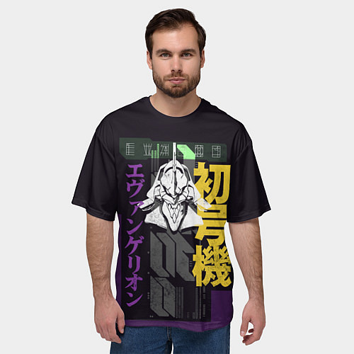 Мужская футболка оверсайз Evangelion EVA 01 / 3D-принт – фото 3