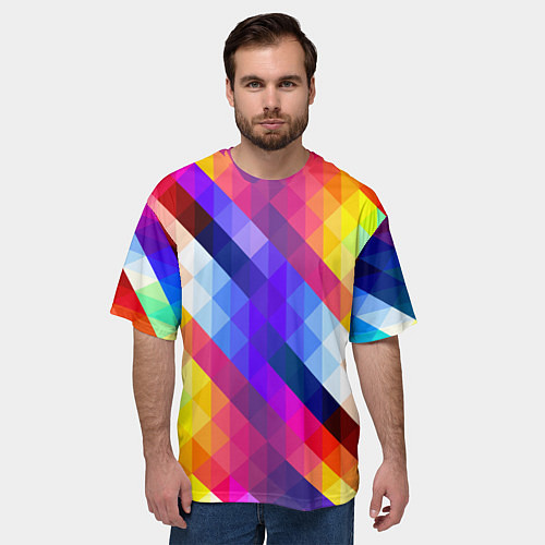 Мужская футболка оверсайз Пиксельная радуга / 3D-принт – фото 3