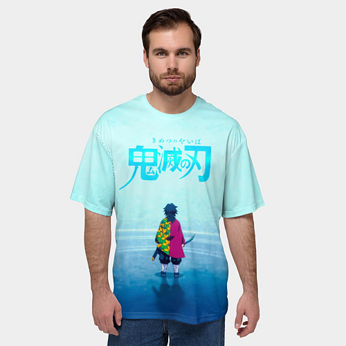 Мужская футболка оверсайз Гию Томиока Kimetsu no Yaiba / 3D-принт – фото 3