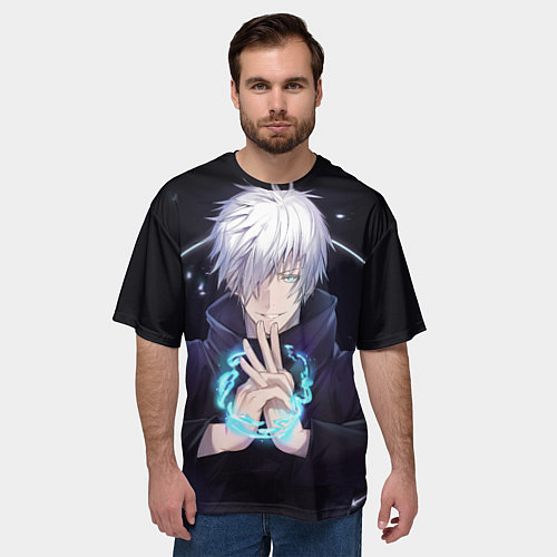 Мужская футболка оверсайз ГОДЖО САТОРУ GOJO SATORU / 3D-принт – фото 3