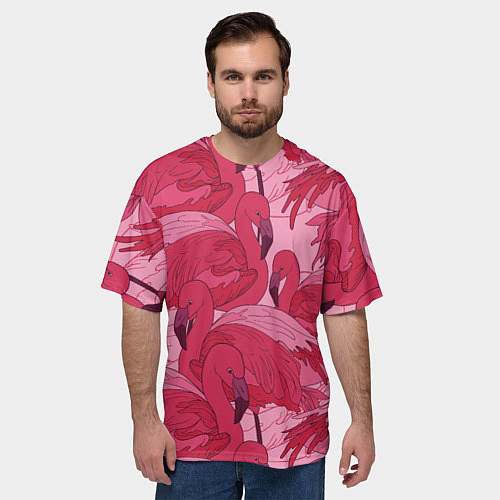 Мужская футболка оверсайз Розовые фламинго / 3D-принт – фото 3