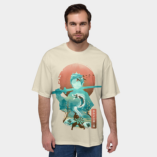 Мужская футболка оверсайз Demon Slayer Tanjiro / 3D-принт – фото 3