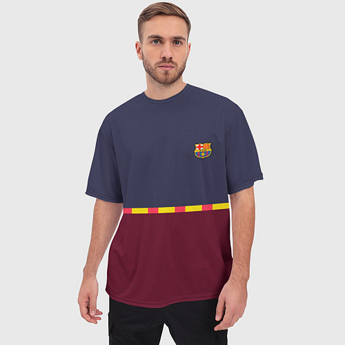 Мужская футболка оверсайз FC Barcelona Flag and team Logo 202122 / 3D-принт – фото 3