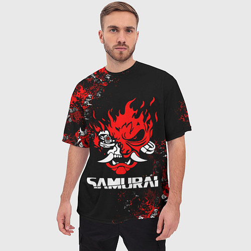 Мужская футболка оверсайз SAMURAI CYBERPUNK 2077 / 3D-принт – фото 3
