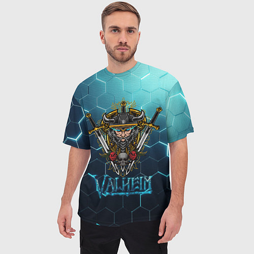Мужская футболка оверсайз Valheim Neon Samurai / 3D-принт – фото 3