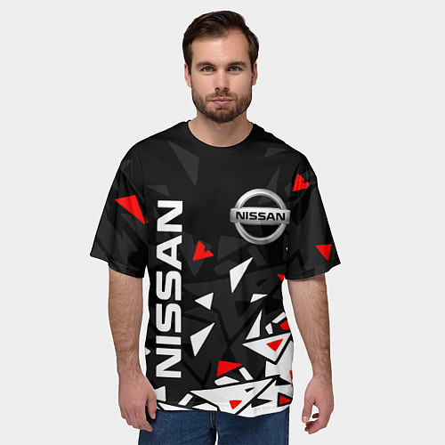 Мужская футболка оверсайз NISSAN НИССАН ОСКОЛКИ / 3D-принт – фото 3