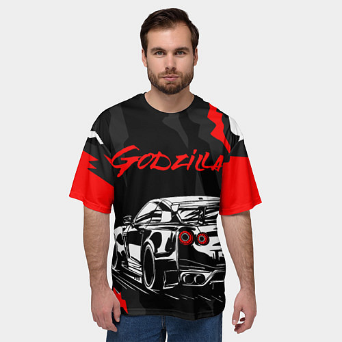 Мужская футболка оверсайз NISSAN GT-R GODZILLA / 3D-принт – фото 3