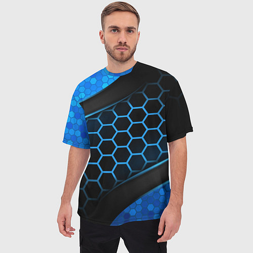 Мужская футболка оверсайз 3D luxury blue 3Д СОТЫ и плиты / 3D-принт – фото 3