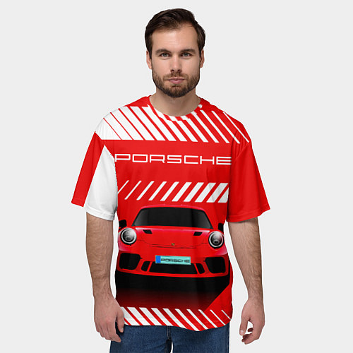 Мужская футболка оверсайз PORSCHE ПОРШЕ RED STYLE / 3D-принт – фото 3