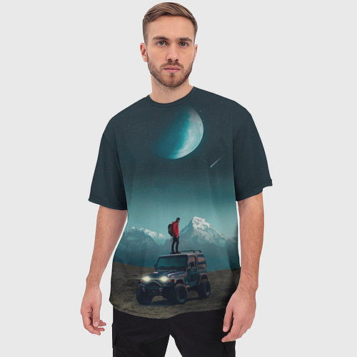 Мужская футболка оверсайз Космос в горах / 3D-принт – фото 3