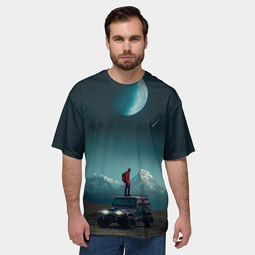 Мужская футболка оверсайз Космос в горах / 3D-принт – фото 3