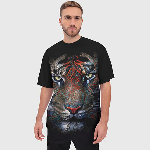 Мужская футболка оверсайз Цветной тигр / 3D-принт – фото 3