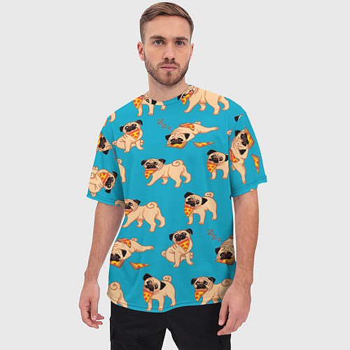 Мужская футболка оверсайз Мопсы с пиццей / 3D-принт – фото 3