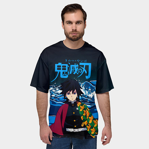 Мужская футболка оверсайз Гию Томиока Кокушибо Kimetsu no Yaiba / 3D-принт – фото 3
