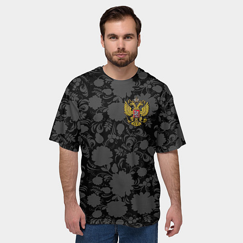 Мужская футболка оверсайз Герб России Хохлома / 3D-принт – фото 3