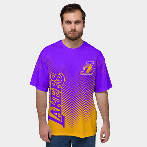 Мужская футболка оверсайз LOS ANGELES LAKERS ЛЕЙКЕРС / 3D-принт – фото 3