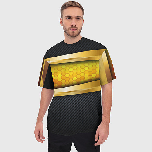 Мужская футболка оверсайз 3D ЗОЛОТЫЕ СОТЫ БРОНЯ 3Д / 3D-принт – фото 3