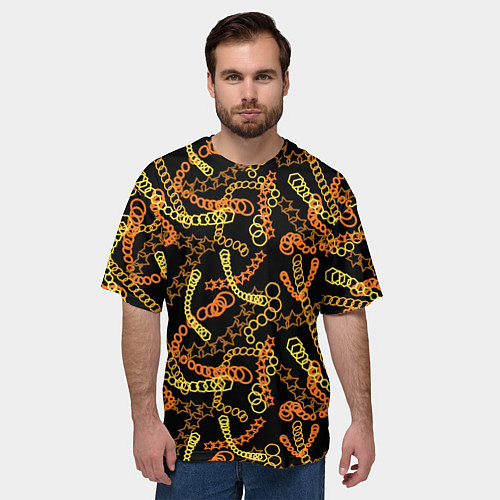 Мужская футболка оверсайз Цветные цепи, абстракция / 3D-принт – фото 3