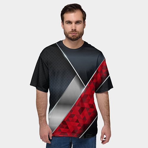 Мужская футболка оверсайз 3D BLACK AND RED METAL / 3D-принт – фото 3