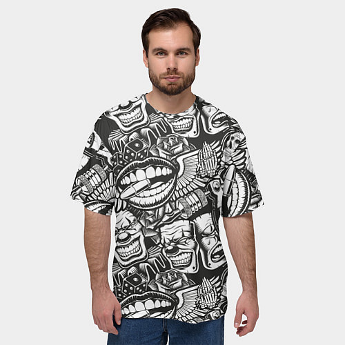 Мужская футболка оверсайз Тату ретро / 3D-принт – фото 3