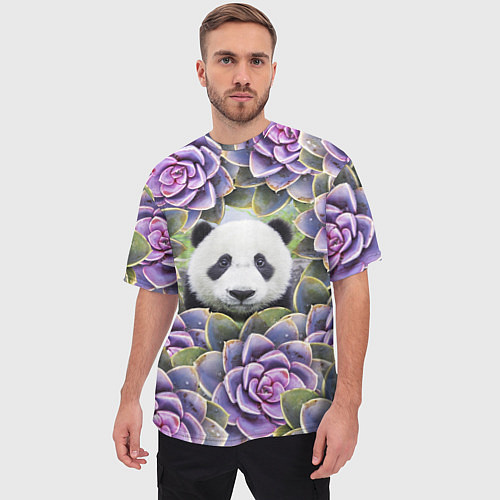 Мужская футболка оверсайз Панда среди цветов / 3D-принт – фото 3
