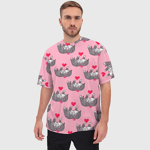 Мужская футболка оверсайз Пиксельные котики / 3D-принт – фото 3