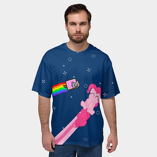 Мужская футболка оверсайз Nyan cat x Pony / 3D-принт – фото 3