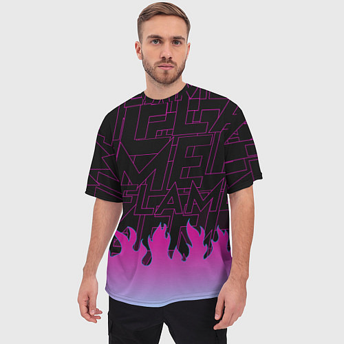 Мужская футболка оверсайз РОЗОВОЕ ПЛАМЯ PINK FLAME / 3D-принт – фото 3