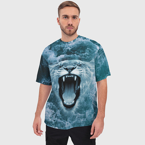 Мужская футболка оверсайз Львица в бушующих волнах / 3D-принт – фото 3