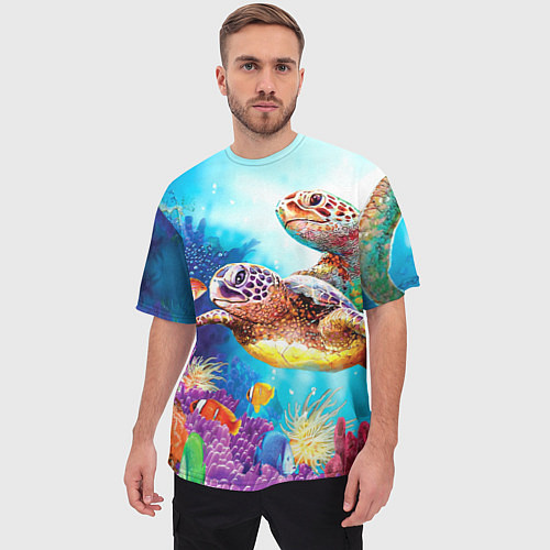Мужская футболка оверсайз Морские черепахи / 3D-принт – фото 3