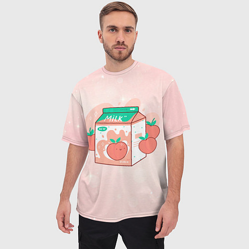 Мужская футболка оверсайз Персиковое молоко в коробке / 3D-принт – фото 3