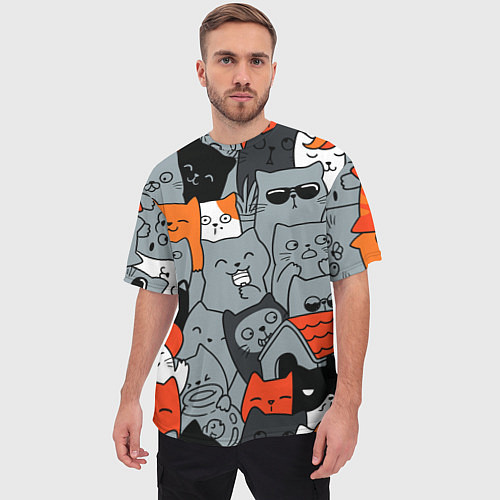 Мужская футболка оверсайз Разноцветные коты / 3D-принт – фото 3