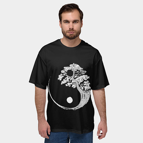 Мужская футболка оверсайз Yin and Yang Bonsai Tree / 3D-принт – фото 3