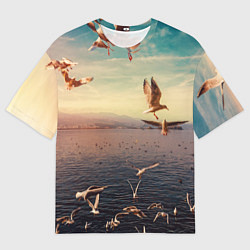 Футболка оверсайз мужская Чайки на воде, цвет: 3D-принт