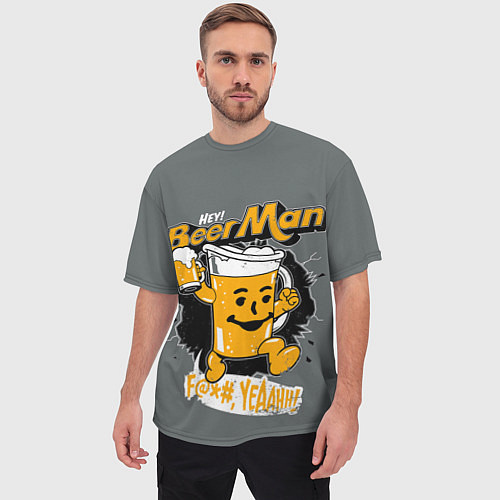 Мужская футболка оверсайз BEER MAN / 3D-принт – фото 3