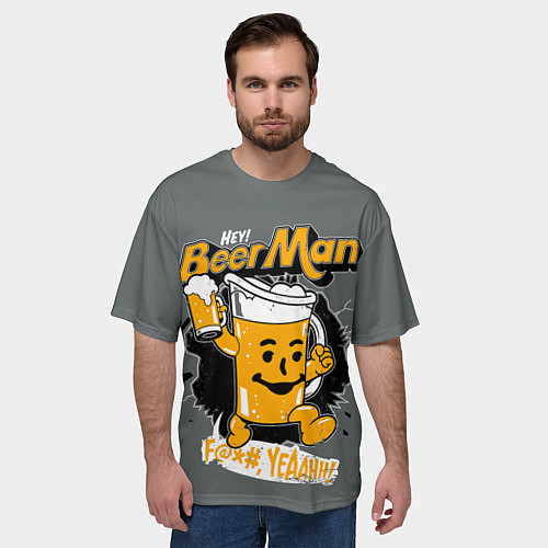 Мужская футболка оверсайз BEER MAN / 3D-принт – фото 3