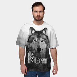 Футболка оверсайз мужская ЛЕС МОЙ ХРАМ ВОЛК, цвет: 3D-принт — фото 2