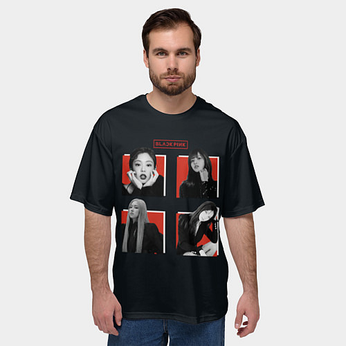 Мужская футболка оверсайз BLACKPINK Red and black / 3D-принт – фото 3