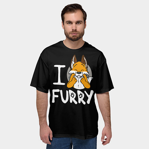 Мужская футболка оверсайз I love furry / 3D-принт – фото 3