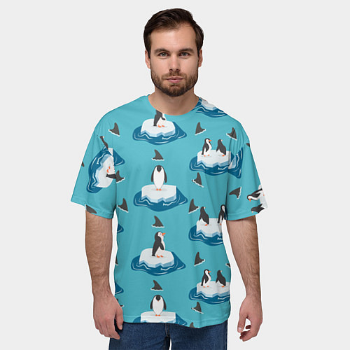 Мужская футболка оверсайз Пингвины / 3D-принт – фото 3