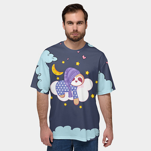 Мужская футболка оверсайз Сонный ленивец / 3D-принт – фото 3