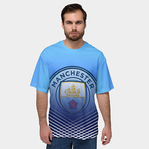 Мужская футболка оверсайз МАНЧЕСТЕР СИТИ МАНЧЕСТЕР / 3D-принт – фото 3